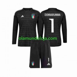 Camisola Itália Donnarumma 1 Guarda-redes Criança Equipamento Segundo 2023 Manga Comprida